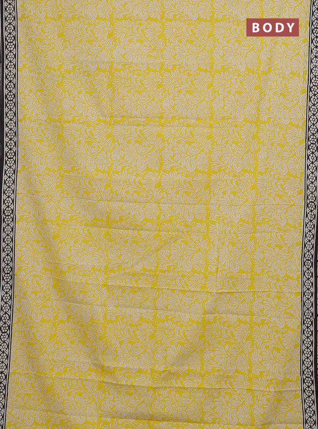 Jaipur cotton saree yellow and black with allover prints and printed border