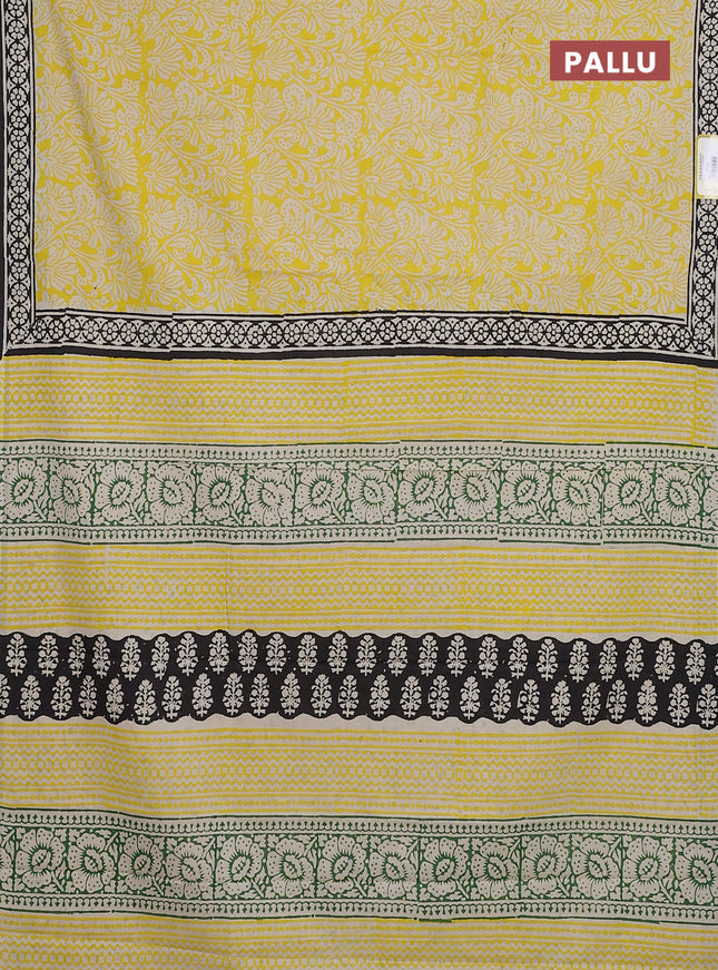 Jaipur cotton saree yellow and black with allover prints and printed border