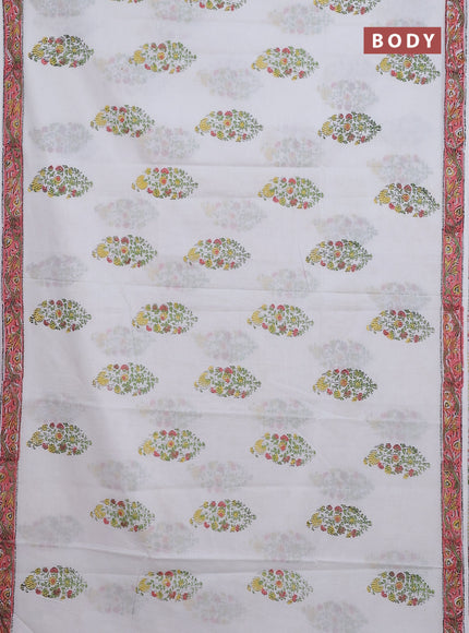 Jaipur cotton saree off white and peach with butta prints and printed border