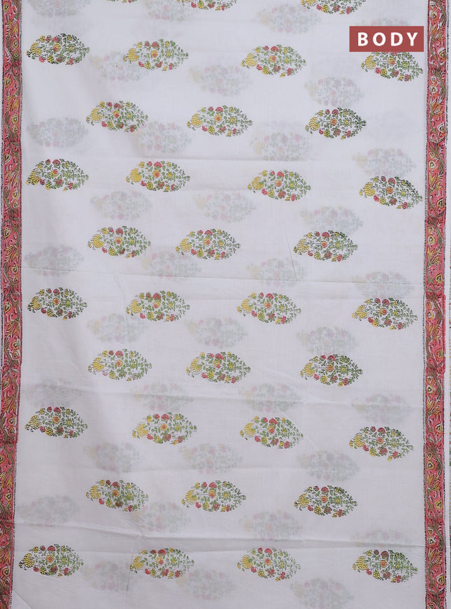 Jaipur cotton saree off white and peach with butta prints and printed border