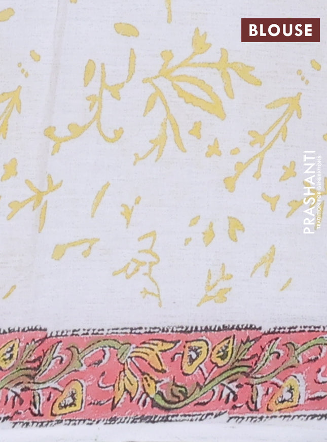 Jaipur cotton saree off white and peach with butta prints and printed border