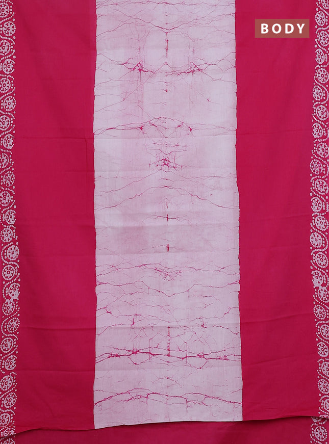 Jaipur cotton saree pink and off white with allover batik prints and printed border