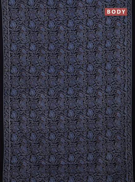 Jaipur cotton saree black and blue with allover kalamkari prints and printed border