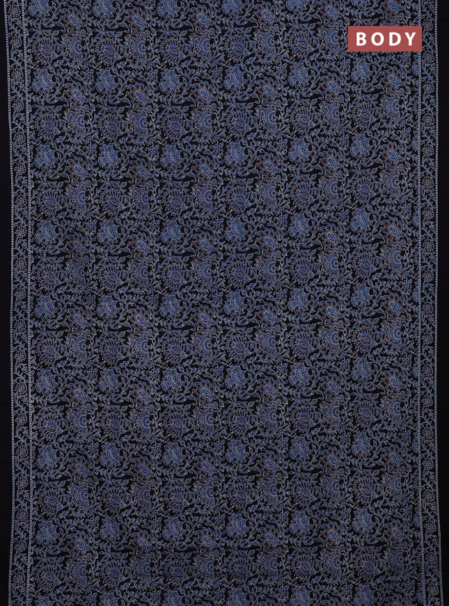 Jaipur cotton saree black and blue with allover kalamkari prints and printed border