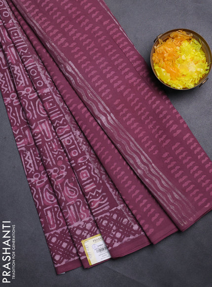 Jaipur cotton saree mauve pink with allover batik prints and printed border