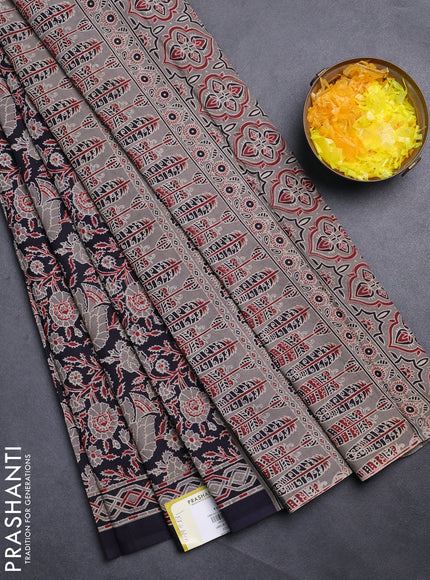 Jaipur cotton saree black with allover kalamkari prints and printed border