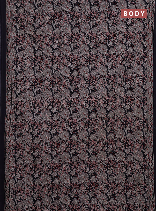 Jaipur cotton saree black with allover kalamkari prints and printed border