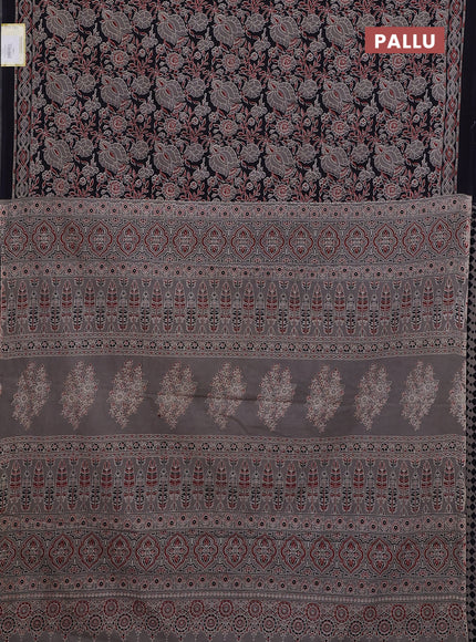 Jaipur cotton saree black with allover kalamkari prints and printed border