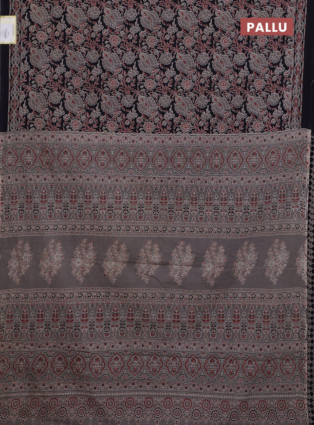 Jaipur cotton saree black with allover kalamkari prints and printed border