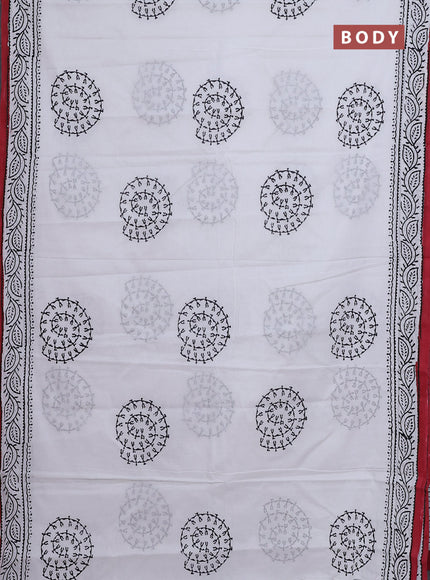 Jaipur cotton saree off white and marron with warli butta prints and printed border