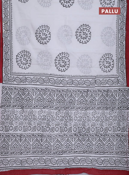 Jaipur cotton saree off white and marron with warli butta prints and printed border