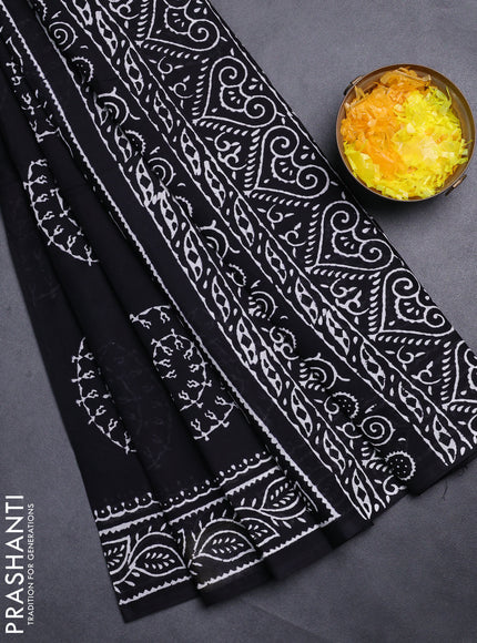 Jaipur cotton saree black and white with warli butta prints and printed border