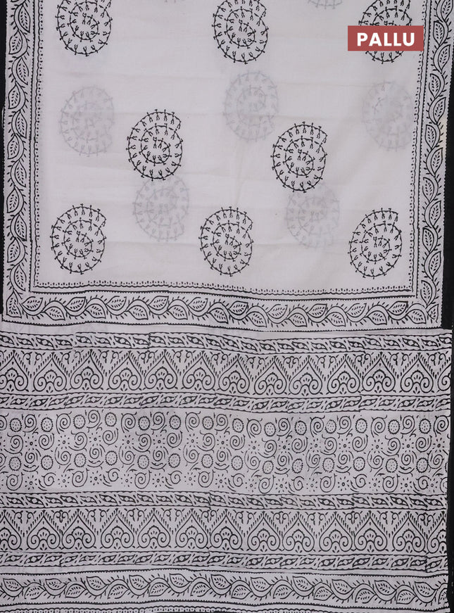 Jaipur cotton saree off white and black with warli butta prints and printed border
