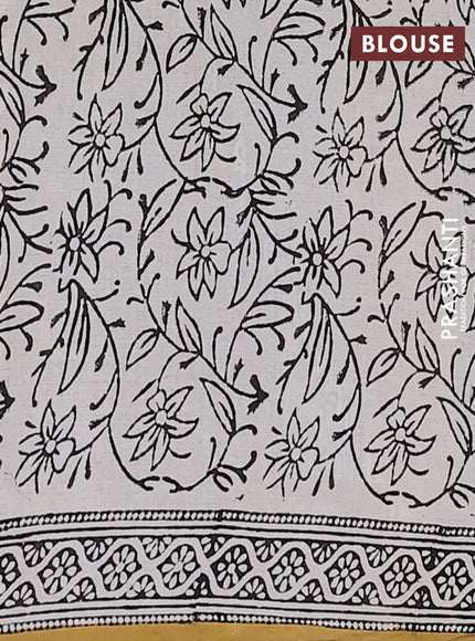 Jaipur cotton saree mustard and black with allover kalamkari prints and printed border