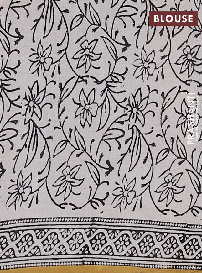 Jaipur cotton saree mustard and black with allover kalamkari prints and printed border