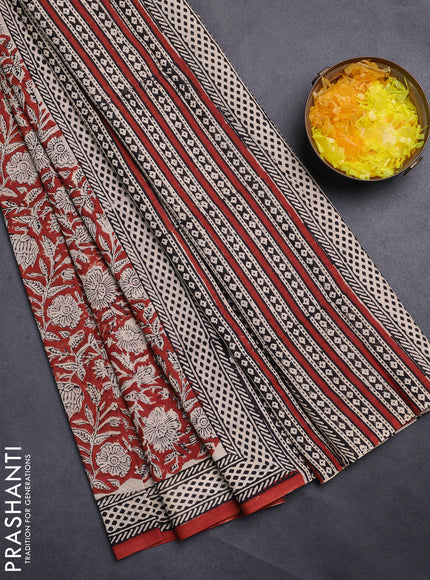 Jaipur cotton saree marron and black with allover kalamkari prints and printed border