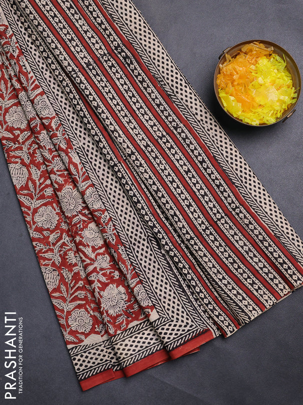 Jaipur cotton saree marron and black with allover kalamkari prints and printed border