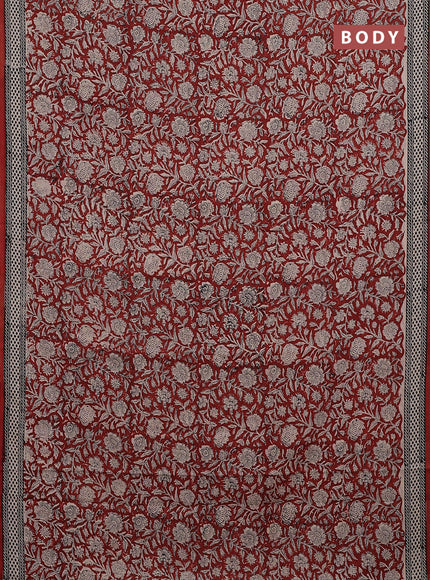 Jaipur cotton saree marron and black with allover kalamkari prints and printed border