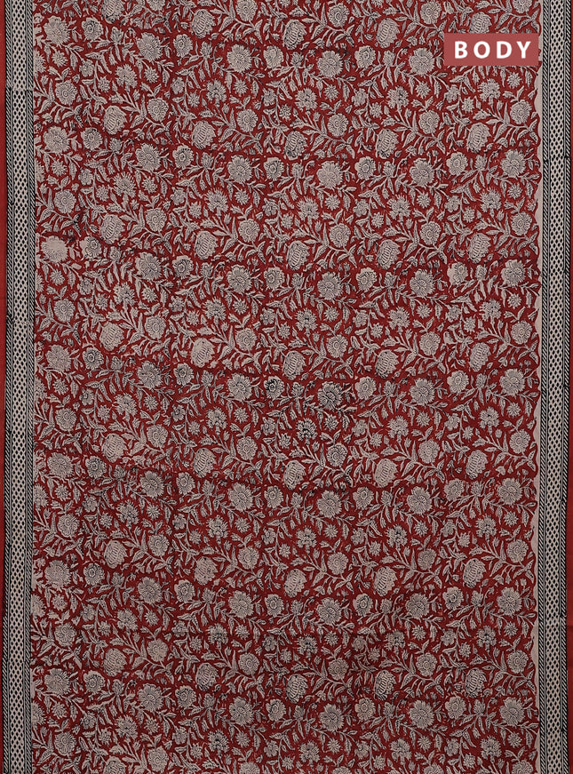 Jaipur cotton saree marron and black with allover kalamkari prints and printed border