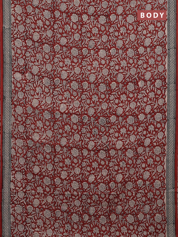 Jaipur cotton saree marron and black with allover kalamkari prints and printed border