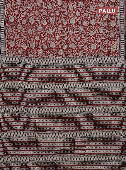 Jaipur cotton saree marron and black with allover kalamkari prints and printed border