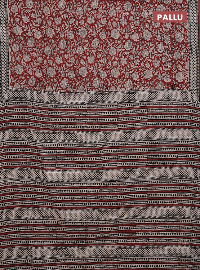 Jaipur cotton saree marron and black with allover kalamkari prints and printed border