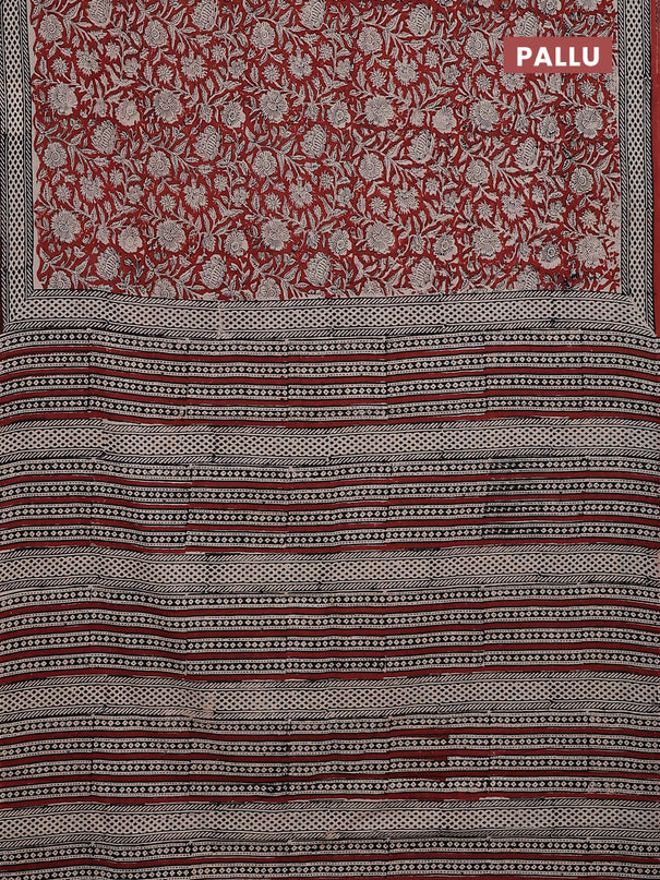 Jaipur cotton saree marron and black with allover kalamkari prints and printed border