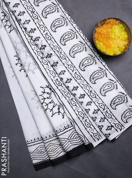 Jaipur cotton saree off white and black with warli butta prints and printed border
