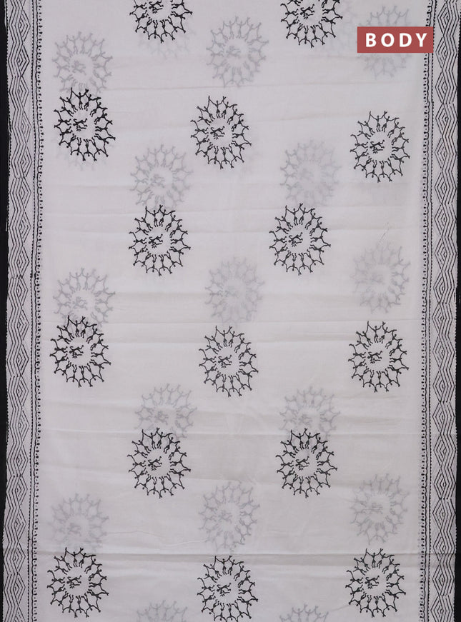 Jaipur cotton saree off white and black with warli butta prints and printed border