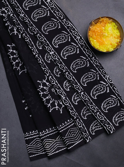 Jaipur cotton saree black with warli butta prints and printed border