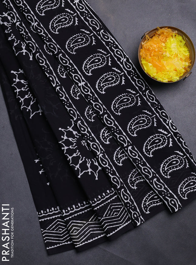 Jaipur cotton saree black with warli butta prints and printed border