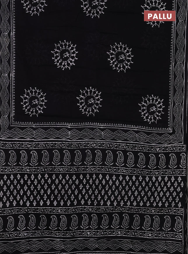 Jaipur cotton saree black with warli butta prints and printed border