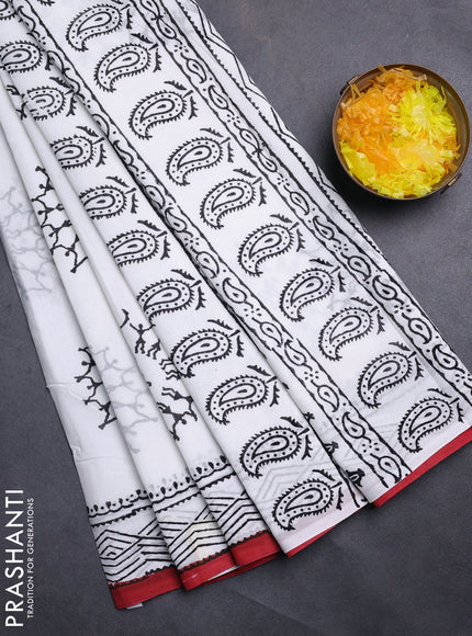 Jaipur cotton saree off white and maroon with warli butta prints and printed border