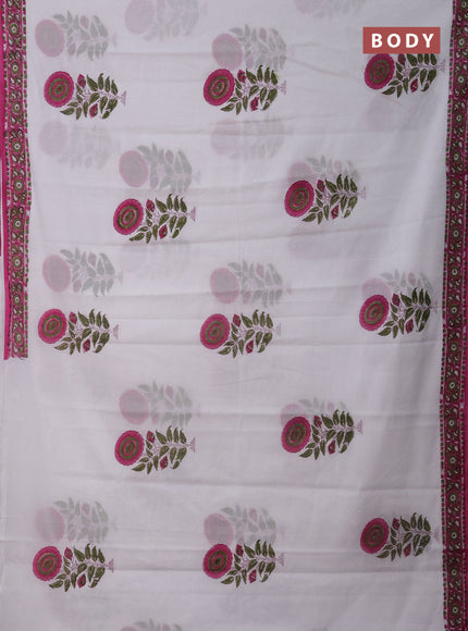 Jaipur cotton saree off white and magenta pink with warli butta prints and printed border