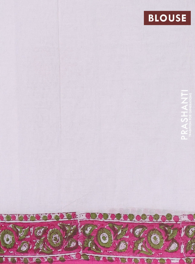 Jaipur cotton saree off white and magenta pink with warli butta prints and printed border