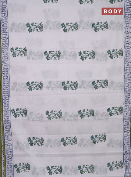 Jaipur cotton saree off white and green with floral butta prints and printed border
