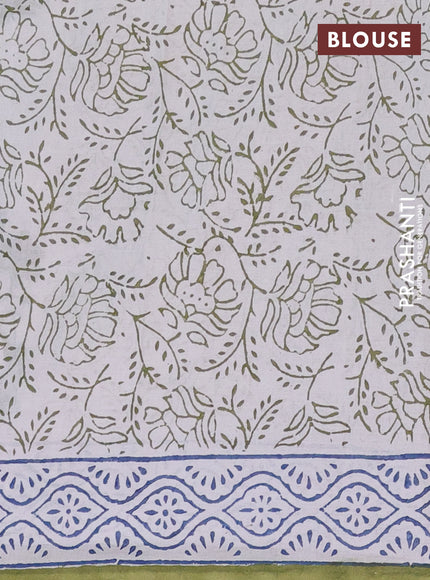 Jaipur cotton saree off white and green with floral butta prints and printed border