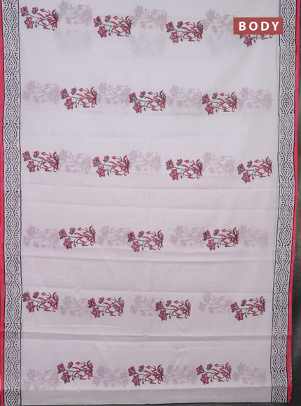 Jaipur cotton saree off white and pink with floral butta prints and printed border