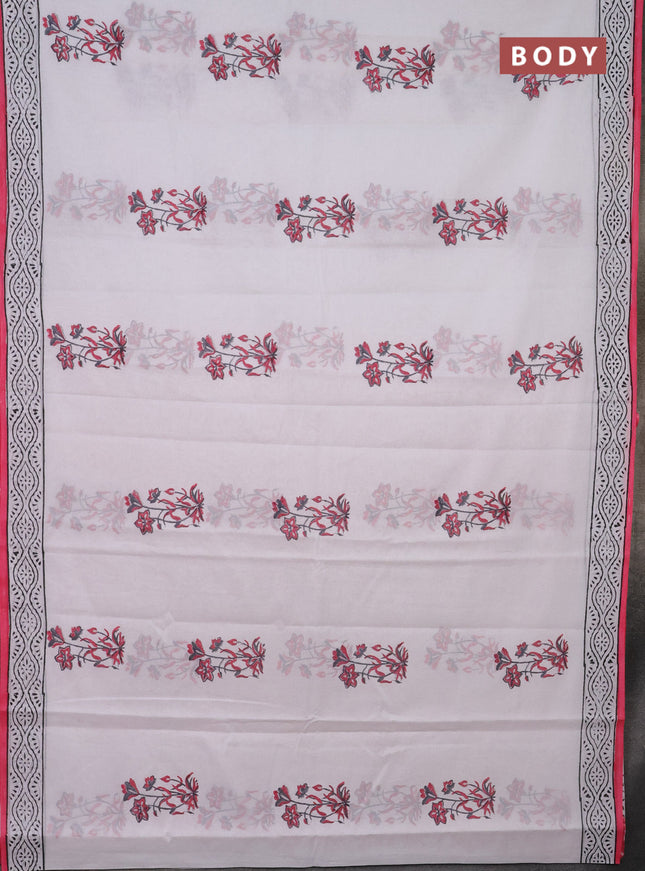 Jaipur cotton saree off white and pink with floral butta prints and printed border