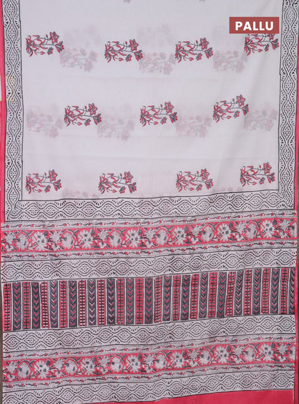 Jaipur cotton saree off white and pink with floral butta prints and printed border