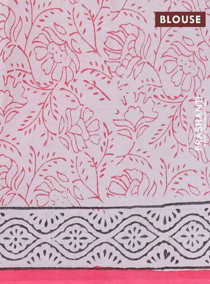 Jaipur cotton saree off white and pink with floral butta prints and printed border