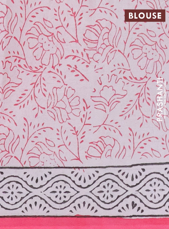 Jaipur cotton saree off white and pink with floral butta prints and printed border