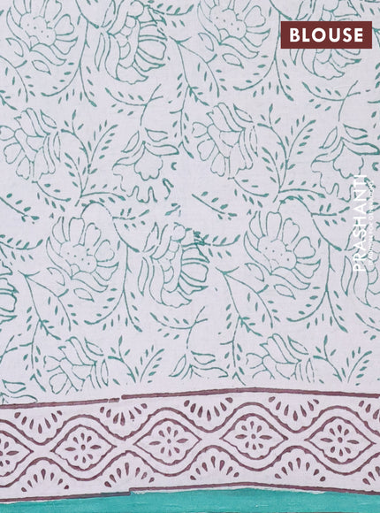 Jaipur cotton saree off white and teal blue with floral butta prints and printed border