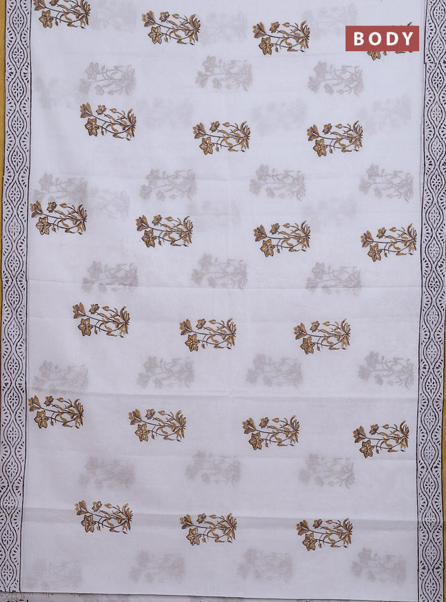 Jaipur cotton saree off white and mustard with floral butta prints and printed border