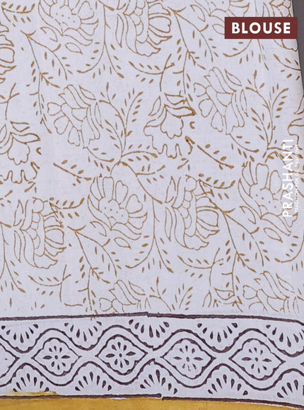 Jaipur cotton saree off white and mustard with floral butta prints and printed border