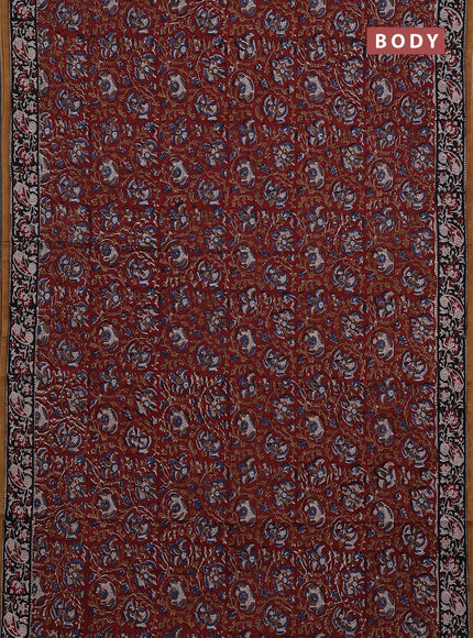 Jaipur cotton saree marron and black with allover kalamkari prints and printed border