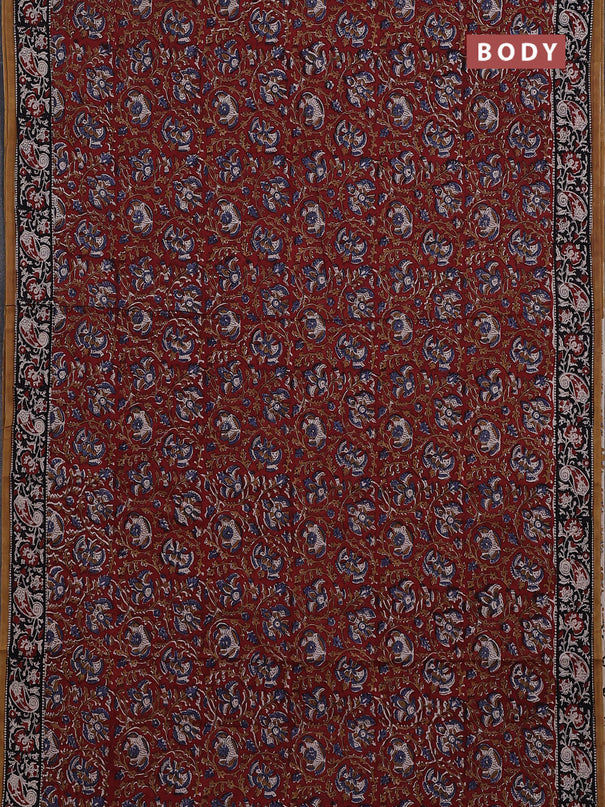 Jaipur cotton saree marron and black with allover kalamkari prints and printed border