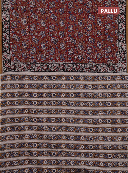 Jaipur cotton saree marron and black with allover kalamkari prints and printed border