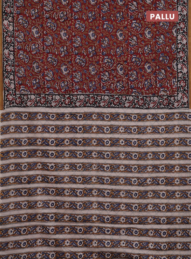 Jaipur cotton saree marron and black with allover kalamkari prints and printed border