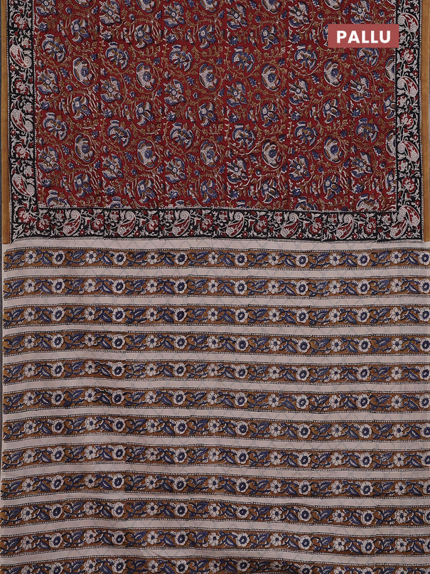 Jaipur cotton saree marron and black with allover kalamkari prints and printed border